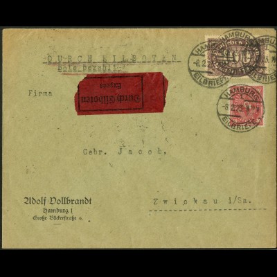 Dt. Reich, Straßenbahnpost 1923, portogerechter Eil-Brief (8857)