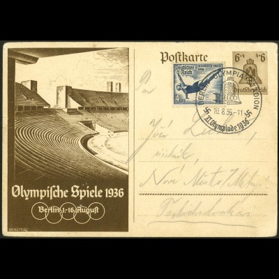 Olympiade 1936, portogerechte Auslands-GA-Karte, Sondertarif (8873)