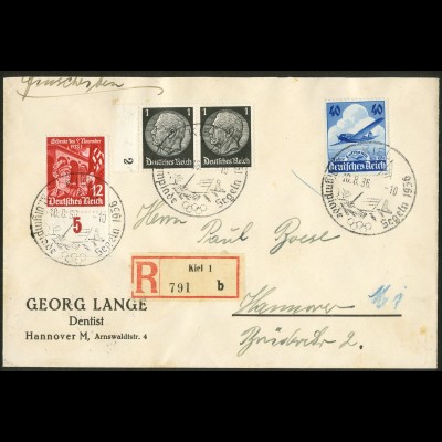 Olympiade 1936, Segeln, portogerechter R-Brief (8881)