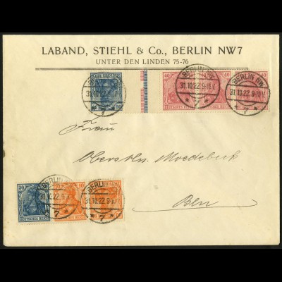 Dt. Reich, Mi. WK 1 + KZ 4.2, portoger. Ortsbrief, gepr., Mi. 1300,- (8951)