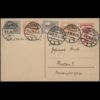 Dt. Reich, S 11 a (2), portogerecht auf Postkarte, gepr. BPP, Mi. 105,- (9096)