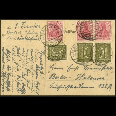 Dt. Reich, K 5, portogerechte Postkarte, Mi. 100,- (9121)