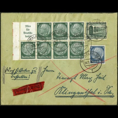 Dt. Reich, HBl. 85 mit Rand, portogerecht auf Eil-Brief, Mi. 110,- ++ (9128)
