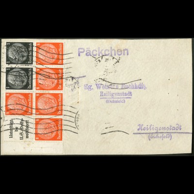 Dt. Reich, HBl. 88 m. Rand, Einzelfrankatur, Päckchen-Adresse, Mi. 110,- + (9134)