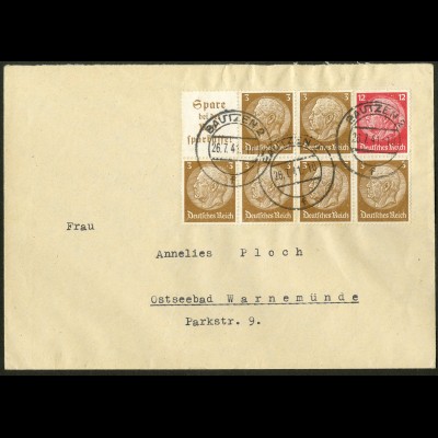 Dt. Reich, HBl. 94, Einzelfrankatur auf Fern-Brief (9142)