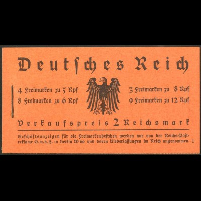 Dt. Reich, MH 33, original-geklammert ohne Marken, Mi. für kpl. 950,- (9220)