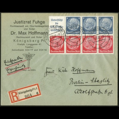 Dt. Reich, HBl. 89 als Einzelfrankatur auf R-Brief (9466)