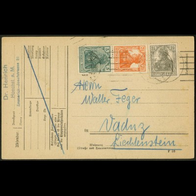 Dt. Reich, S 3, portogerecht auf Auslands-Karte, Mi. 60,- (9679)