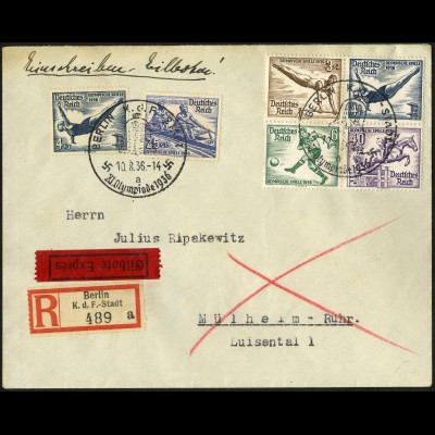 Dt. Reich, Bl Hz 4, Block-Zd. portogerechter Eil-R-Brief, Mi. 1500,- (9765)