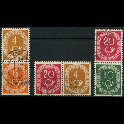 Bund, W 2, S 1, S 9, drei gestempelte Posthorn-Zd., Mi. 37,- (10361)