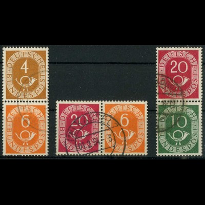 Bund, W 2, S 1, S 9, drei gestempelte Posthorn-Zd., Mi. 37,- (10362)