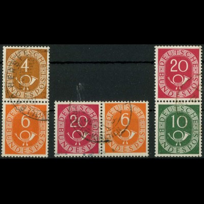 Bund, W 2, S 1, S 9, drei gestempelte Posthorn-Zd., Mi. 37,- (10364)