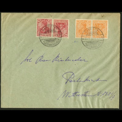 Dt. Reich, K 1 + K 3, portogerechter Orts-Brief, gepr., Mi. 42,- (10488)