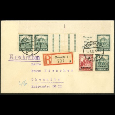 Dt. Reich, WZ 7 OR 1, portogerechter Orts-R-Brief, Mi. 1700,- (10699) 