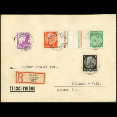 Dt. Reich, KZ 21.1, portogerecht auf R-Brief, Mi. 50,- (10758) 