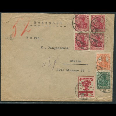Dt. Reich, S 3, Orts-Rohrpost-Brief, Öffnungsmängel, Mi. für Brief 60,- (11210)