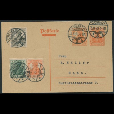 Dt. Reich, W 5 ab, portogerechte Ganzsachen-Karte, Befund BPP, Mi. 120,- (11214)