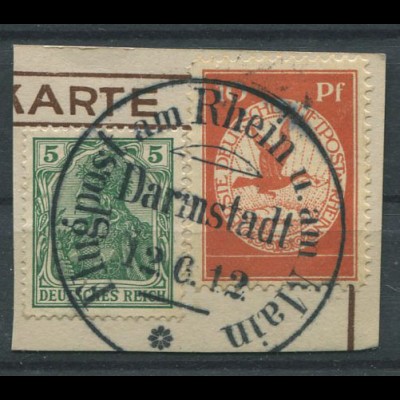 Dt. Reich, Mi. I, Flugpost auf Briefstück, Mi. 30,- (11235)