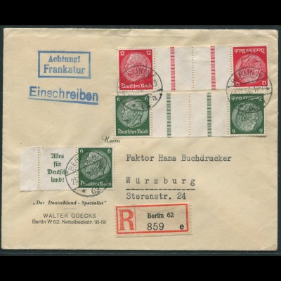 Dt. Reich, KZ 22.2 + KZ 23.2 + W 66 LR, portogerechter R-Brief, Mi. 46,- (11310)