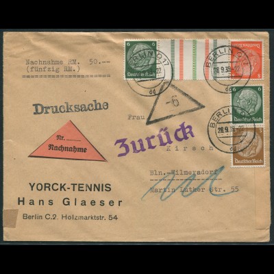 Dt. Reich, KZ 29.2 + S 153, portogerechte Nachnahme-Orts-Drucksache (11870)