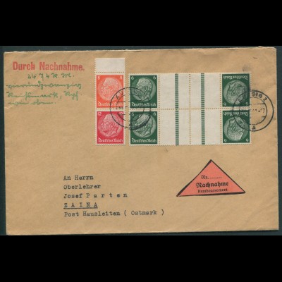 Dt. Reich, KZ 22.3 (2) + S 201, portogerechter Nachnahme-Brief, Sudetenl. (12259)
