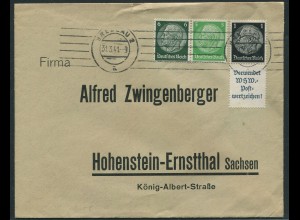 Dt. Reich, S 169 + W 83, portogerechter Fern-Brief, Mi. 60,- (12352)