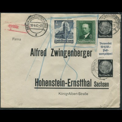 Dt. Reich, S 170, unterfrankierter Fern-Brief, Nachgebühr (12359)