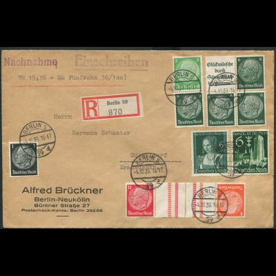 Dt. Reich, KZ 33, W 81, S 187, portogerechter Nachnahme-R-Brief (12452)