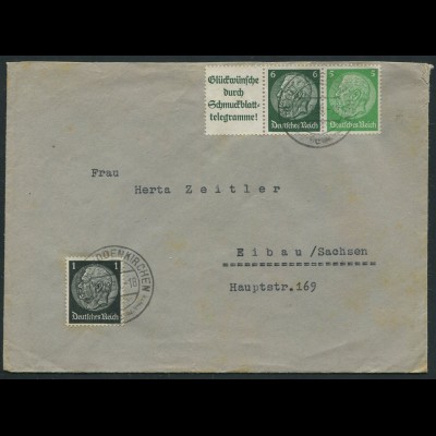 Dt. Reich, W 82, portogerechter Fern-Brief, Mi. 50,- (12607)