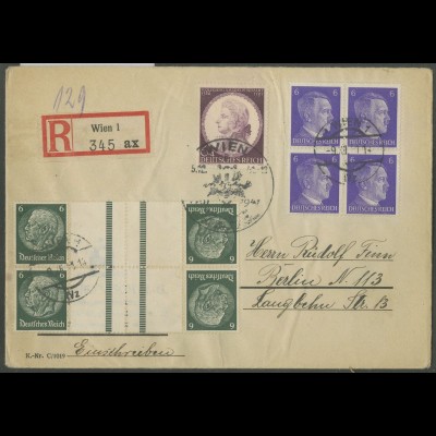 Dt. Reich, KZ 22.5 (2), portogerechter R-Brief, Ostmark-Beleg, Mi. 50,- (12629)