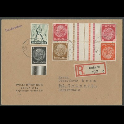 Dt. Reich, KZ 23.3 + KZ 34, portogerechter R-Brief (12658)