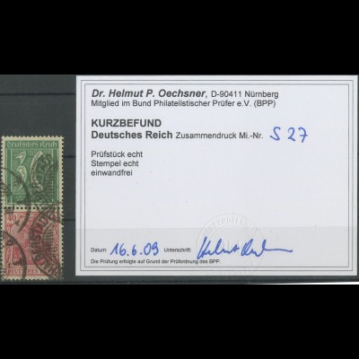 Dt. Reich, S 27, gestempelt, Kurzbefund BPP, Mi. 250,- (12823)