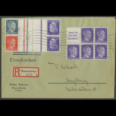 Dt. Reich, S 282, KZ 39, KZ 40, portogerechter R-Brief, Mi. 39,- (12947)