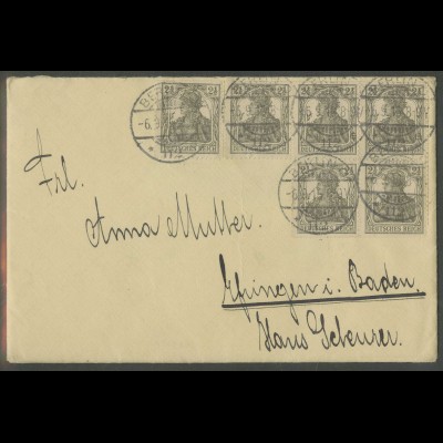 Dt. Reich, ex HBl. 10, portoger. Mehrfachfrankatur mit 6 Heftchenmarken (13033)