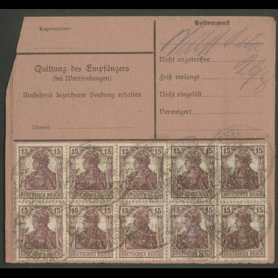 Dt. Reich, HBl. 26, portogerecht auf Nachnahme-Paketkarte (13040)