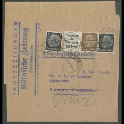 Dt. Reich, W 77, portogerecht auf Auslands-Streifband (13054)