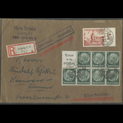 Dt. Reich, HBl. 96, portogerechter R-Brief (13148)