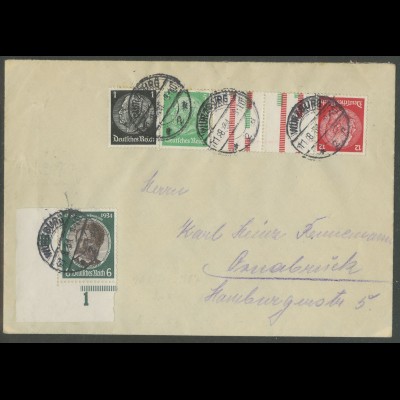 Dt. Reich, KZ 17 + Eckrand 541, portogerechter Fern-Brief, Mi. 120,- (13288)