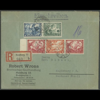 Dt. Reich, W 56 LR 1 + W 49, portogerecht auf R-Brief, Mi. 240,- (13302)