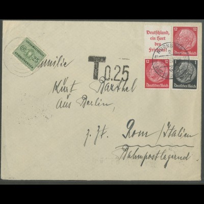 Dt. Reich, W 67, Auslands-Brief mit Nachgebühr (13313)