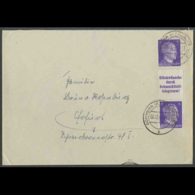 Dt. Reich, S 286, portogerechter Fern-Brief, Mi. 40,- (13358)