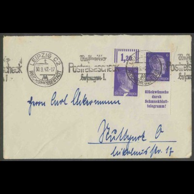 Dt. Reich, S 288, portogerechter Fern-Brief, Mi. 90,- (13359)