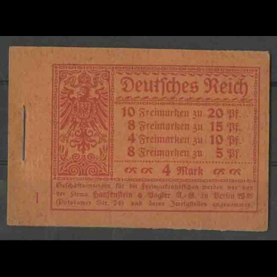 Dt. Reich, MH 13 A 2, postfrisch, ungeknickt, Mi. 300,- ++ (13530)