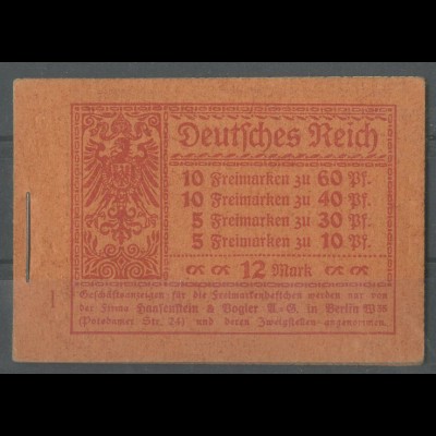 Dt. Reich, MH 15 A 2, postfrisch, ungeknickt, Mi. 850,- (13587)