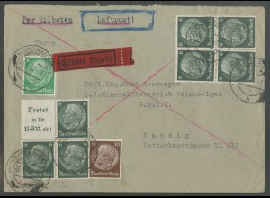 Dt. Reich, W 84, portogerechter Luftpost-Eil-Brief nach Danzig (13619) 