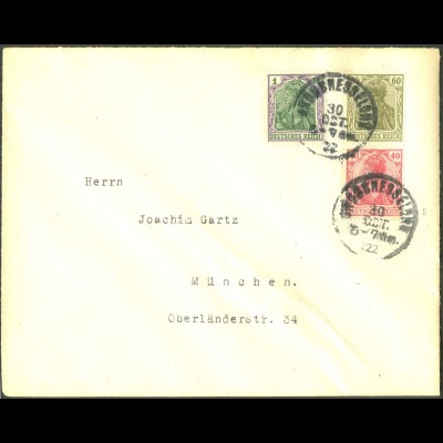 Dt. Reich, S 25, portoger. Drucksachen-Brief, Infla-geprüft, Mi. 100,- (14315)
