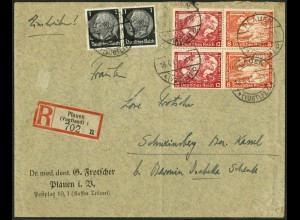 Dt. Reich, Mi. W 55 (2), portogerecht auf R-Brief, Mi. 80,- (14430)