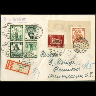 Dt. Reich, Mi. K 25 (2) + Blockmarke, portogerechter R-Brief, Mi. 164,- (14443)