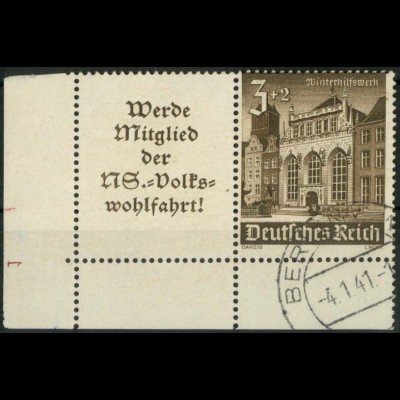 Dt. Reich, W 148 EUL 2, gestempelt, Platten-Nr., Michel-Handbuch 100,- (16957)