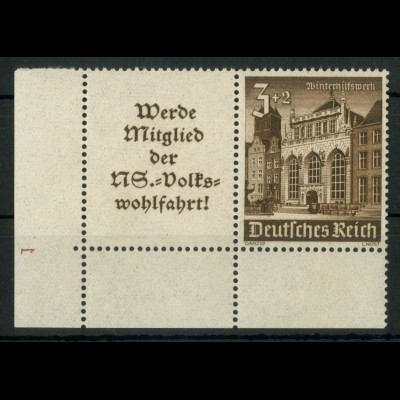 Dt. Reich, W 148 EUL 2, postfrisch, Platten-Nr., Michel-Handbuch 100,- (16959)
